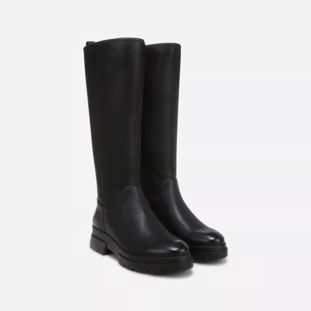 SOUL Naturalizer Orchid Black Smooth Tall Moto Boots Lug Sole Water Repellent 7M